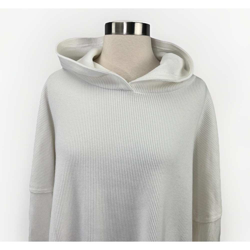 Free People Movement White Thermal Waffle Knit Hoodie Sz M Athleisure Beach - Picture 2 of 10